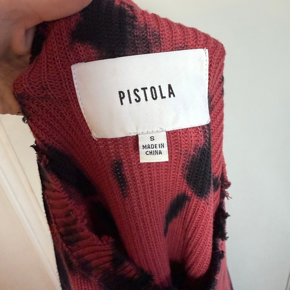 Pistola Red Black Tie Dye Knit Sweater Pullover Long Sleeve Crew Neck Pocket S - Picture 6 of 10